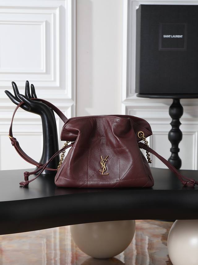 YSL's latest small crossbody lucky bag in maroon lambskin with antique gold acce