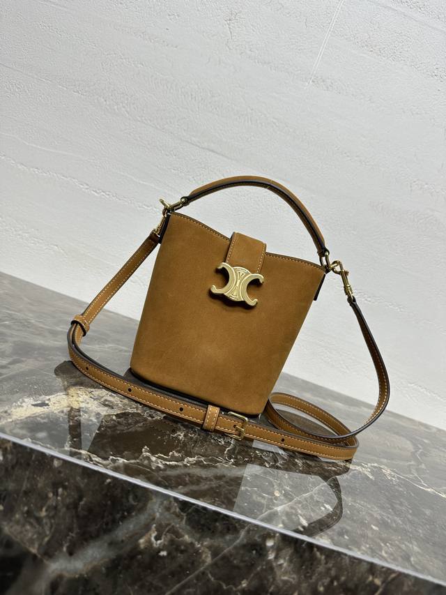 Authentic Louise Mini Suede Calfskin Bucket Bag with All-Steel Hardware. This st