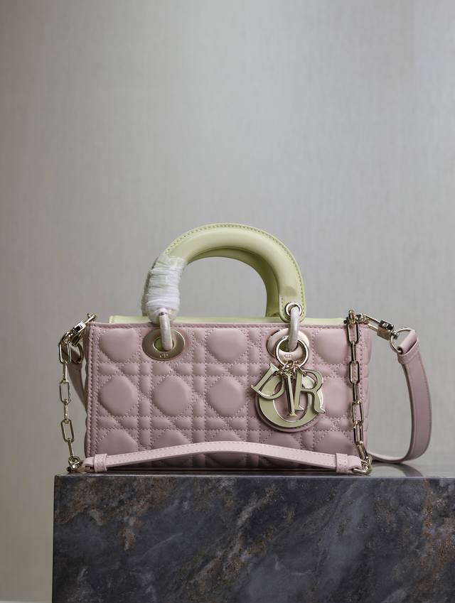 Authentic, high-quality replica. Lady Dior bag, small size, pink and light yell