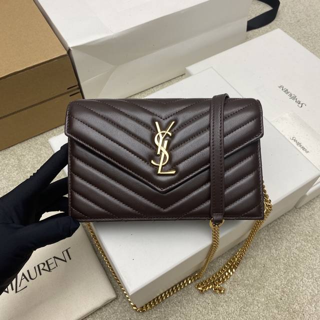 Original Leather Coffee Lambskin Gold New Color WOC Small Envelope Bag Original