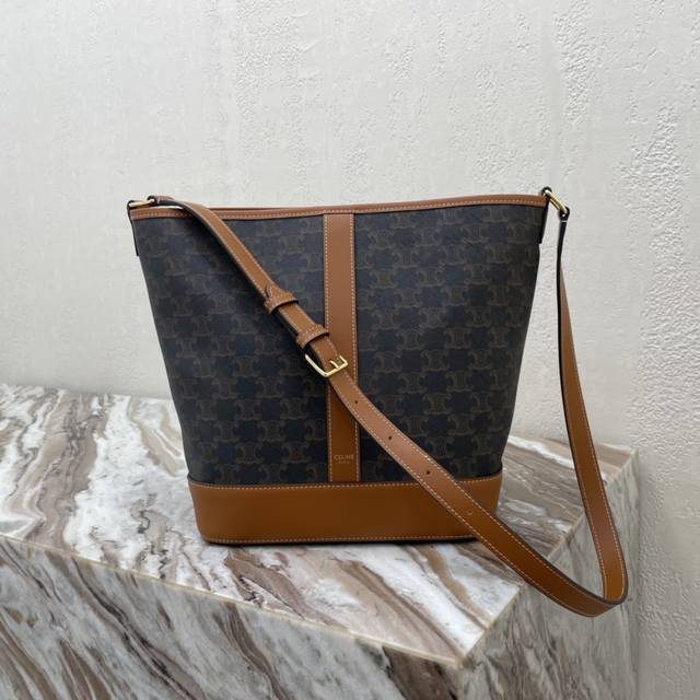 Authentic Product - Popular White Print Celinetriomphe Canvas Medium Bucket Bag