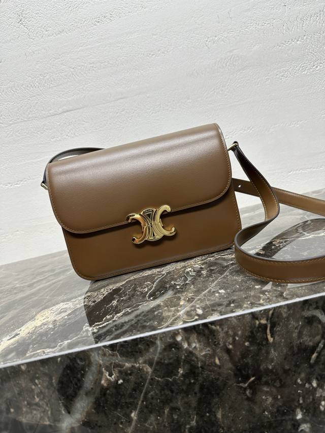 Authentic Triomphe Medium Hand-rubbed Calfskin Shoulder Bag with All-Steel Hardw