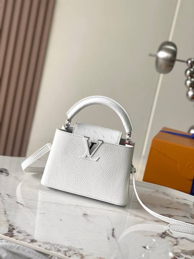 Premium Quality Original Leather M21164 White with Ostrich Silver Buckle This Ca