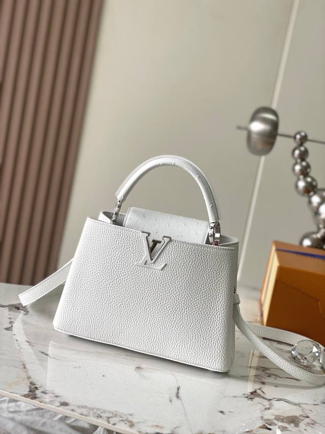 Special Grade Original Leather N81409 White with Ostrich Silver Buckle This Capu