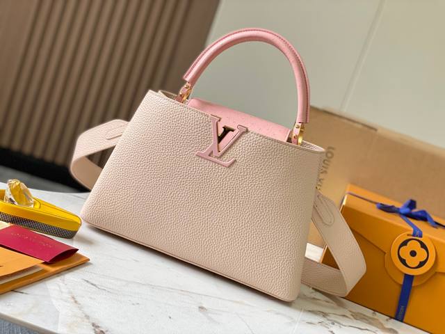 Premium Genuine Leather N81411 Pink with Ostrich Gold Buckle This Capucines hand