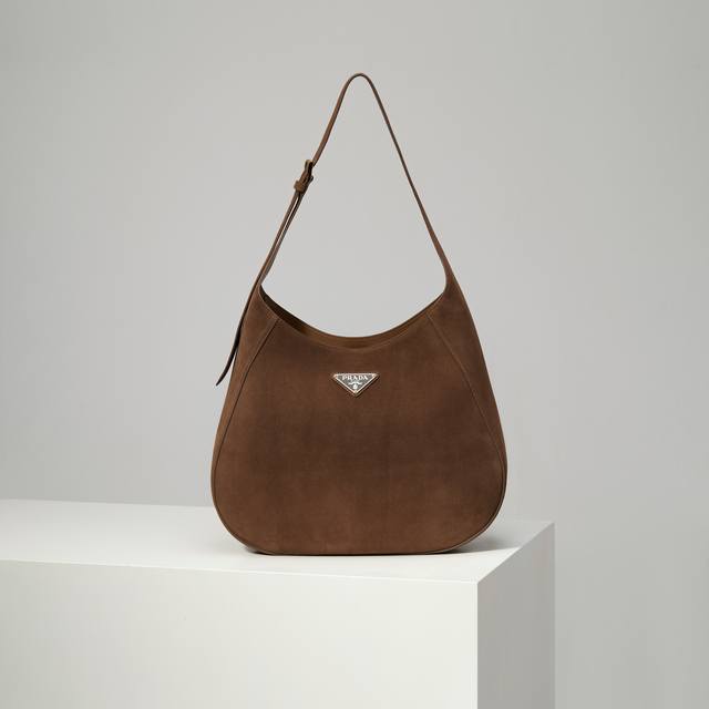 Premium Original 1Bc181 Cleo New Extra Large Crossbody Bag in Matte Brown Suede.