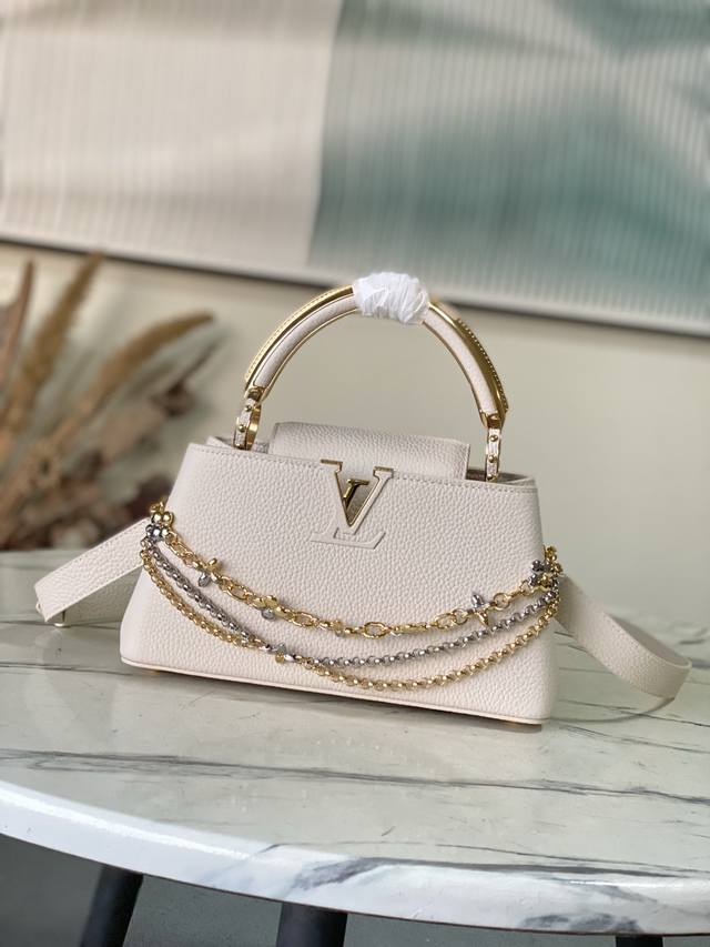Factory Price p Premium Original Leather M26345 Creamy White Metal Double Chain