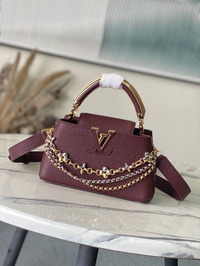 Factory Price p Premium Original Leather M26345 Burgundy Metal Double Chain Styl