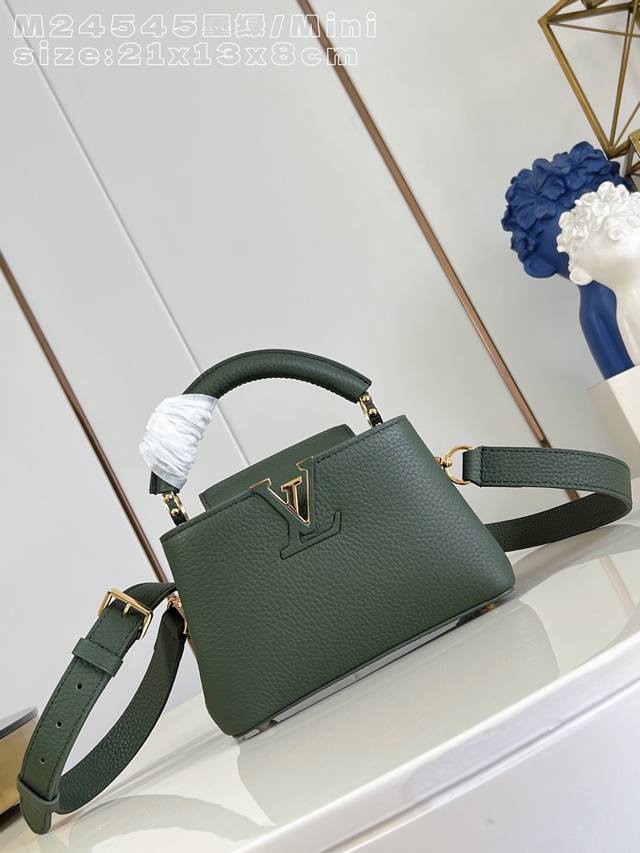 Factory Price p Top-tier original M24545 Dark Green Mini Capucines handbag. This