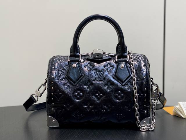 Original Quality M27921 Black Oil Waxed Leather Embossed Speedy Pillow Bag/Speed