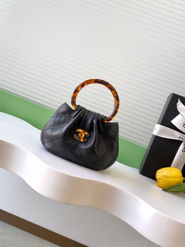 Chanel 26C Early Spring Collection Lambskin Tortoiseshell Handle Bag, small size