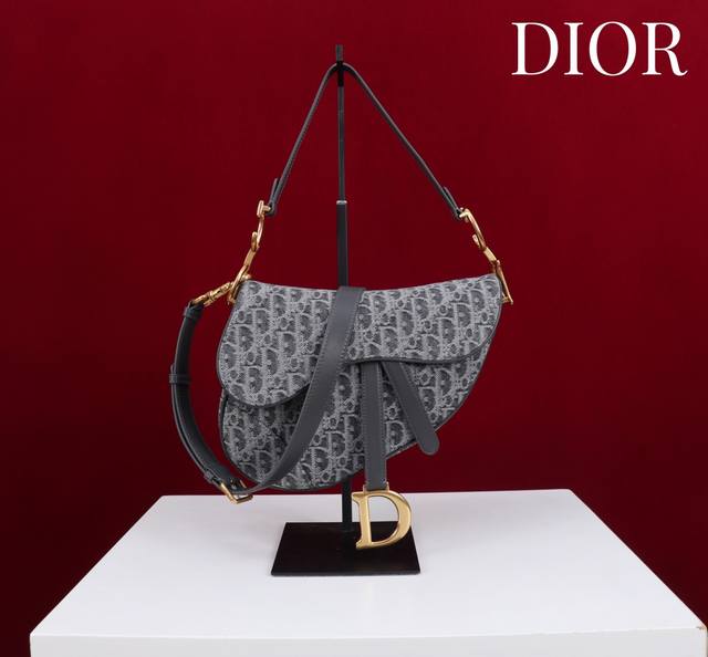 Dior Saddle Bag with Long Shoulder Strap #Grey Denim Size: 25.5*20*6.5Cm Model M