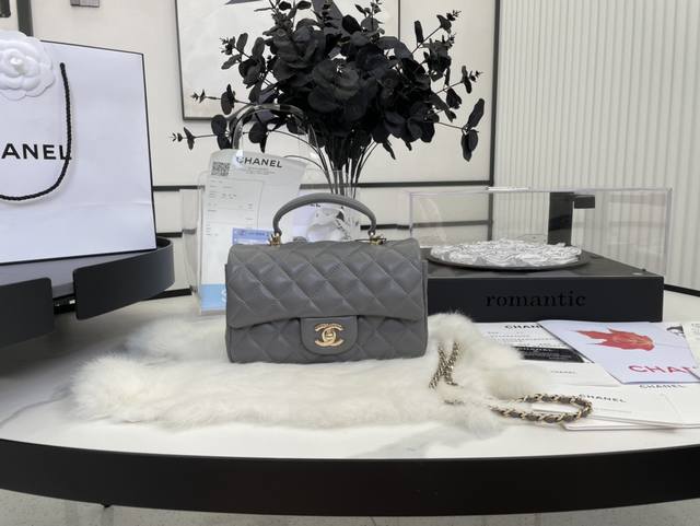 As2431 Lambskin Light Gold Chanel 22A Latest Mini CF Handle Bag. The classic qui