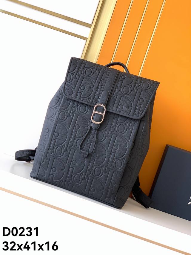 Backpack, D0231 Black Full Leather Embossed. This is the latest Dior saddle bac