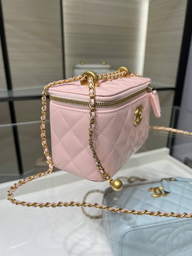 Ohanel 25S New Oil-Waxed Cowhide Double Gold Ball Box Bag Retro Chain Crossbody