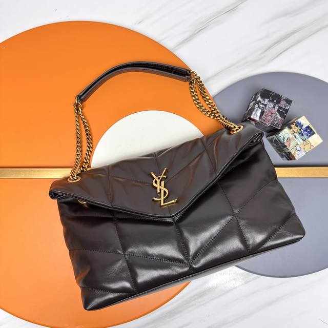 Authentic # # Dark Coffee Gold Buckle Original 35cm Loulou Puffer Quilted Lambsk