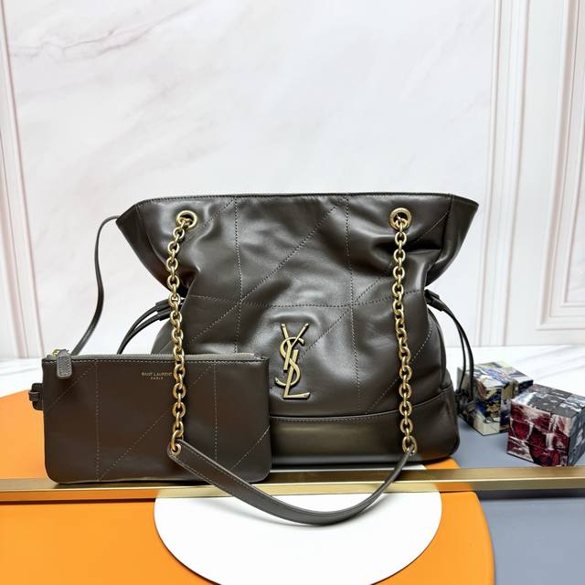 Authentic Small Lambskin Antique Gold YSL New Small Jamie 4.3 Large Pochon Lambs