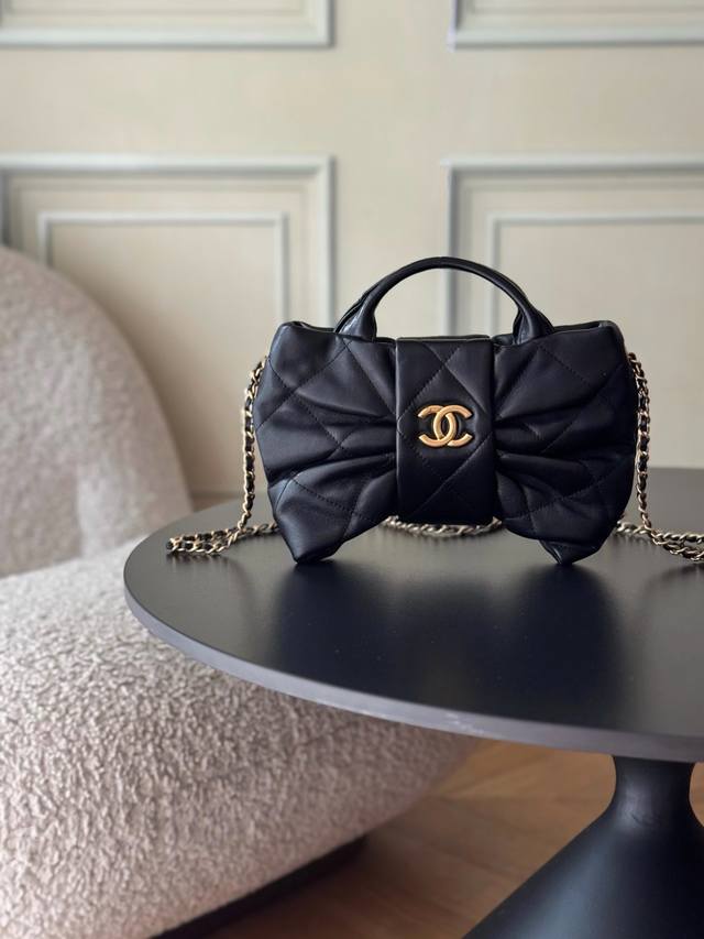 Brand New Arrival Small Black Lambskin Bow Bag Purchased from Chanel 25K. This