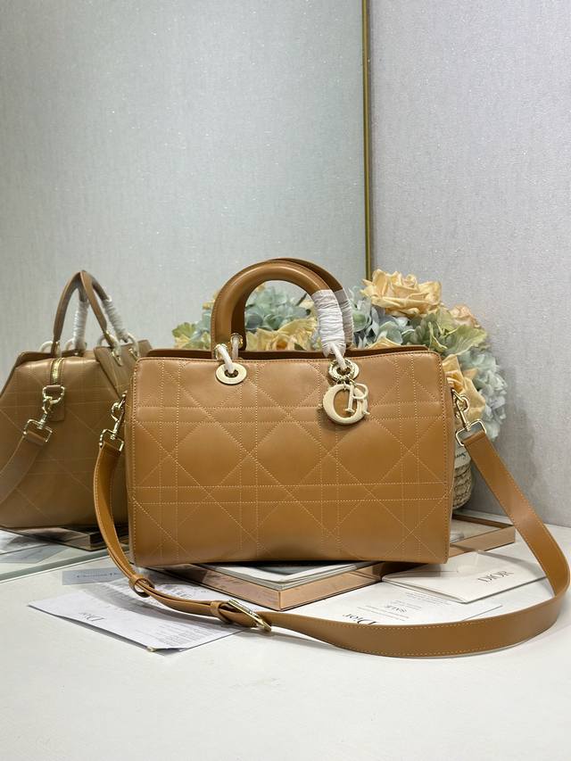 Authentic, High-Quality Lady Dior New Handbag, Large Apricot Plain Weave. The La