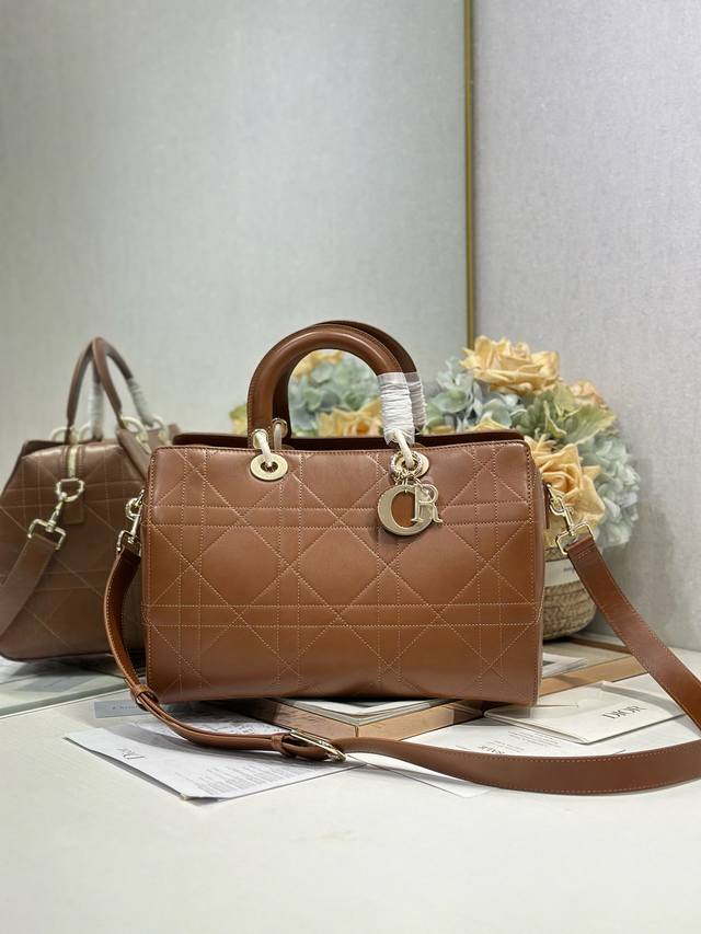 Authentic, High-Quality Lady Dior New Handbag, Large Brown Plain Texture. The La