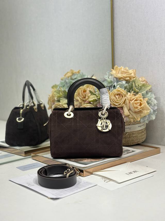 Authentic, High-Quality Lady Dior New Handbag, Small Size, Brown with Fleece Tri