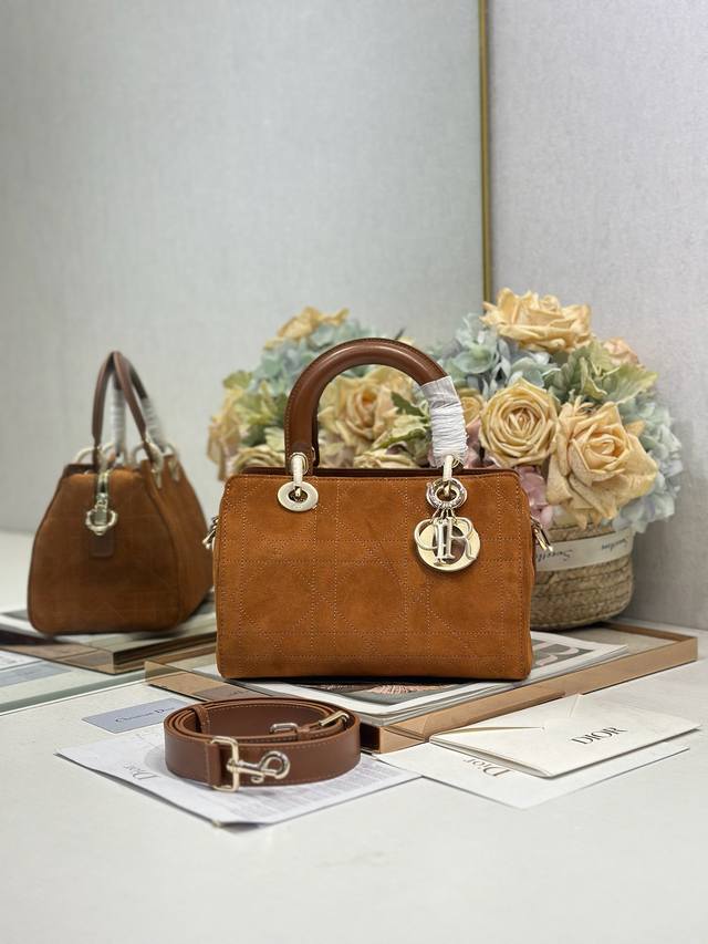 Authentic, High-Quality Lady Dior New Small Brown Velvet Handbag. The Lady Dior