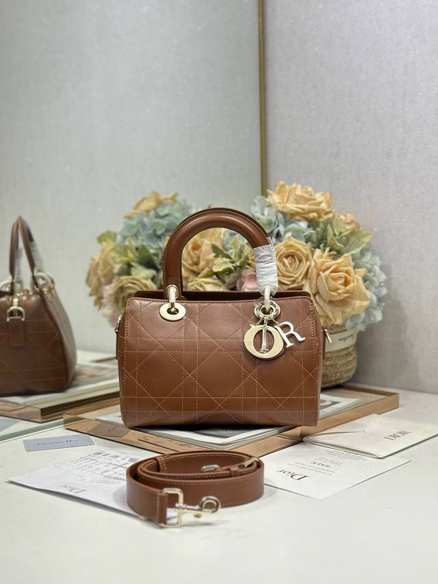 Authentic, High-Quality Lady Dior New Handbag, Small Brown Plain Texture. The La