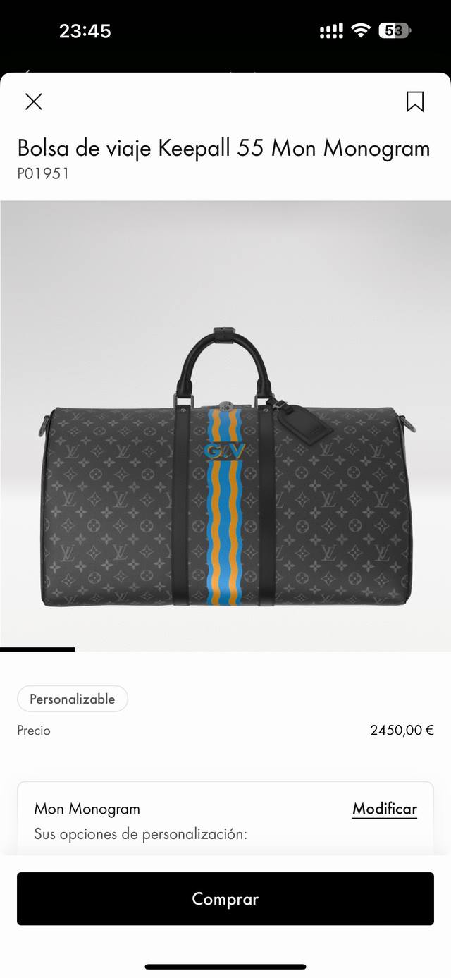 p2540 Black Floral 55Cm 163C01 Variable Code Chip Personalization: This Keepall