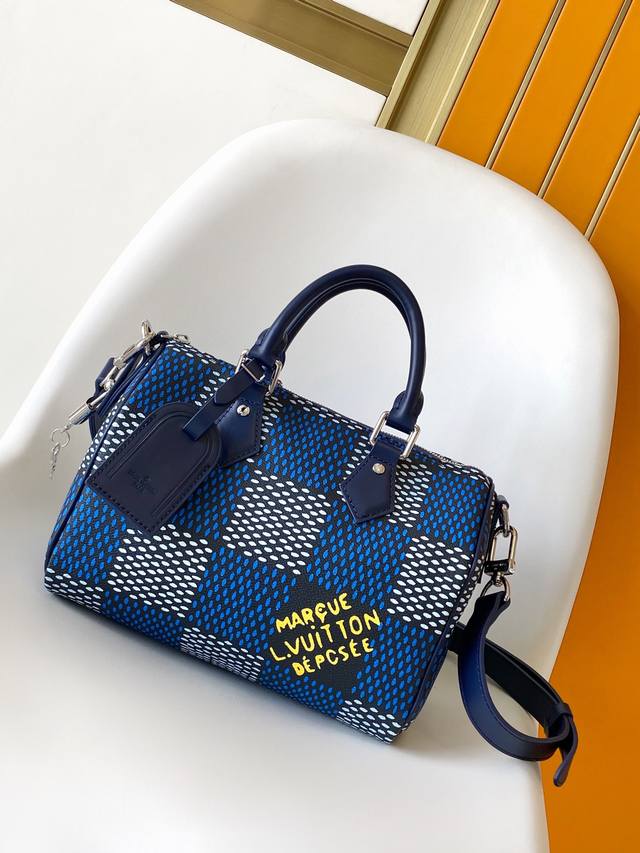pN40691 Blue Checkered Top-Tier Original Speedy 25 Bandouli