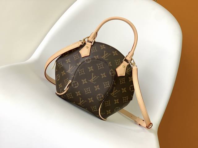 M46196 Top-tier original Ellipse small handbag. This bag blends Monogram canvas,