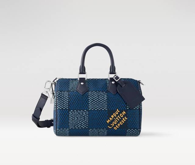 700 163C01 Chip N40691 Blue Checkered Top-Tier Original Speedy 25 Bandouli