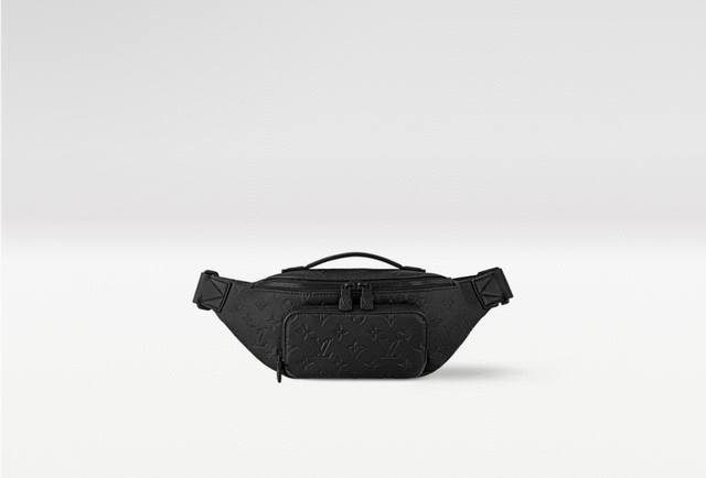 M47058 A top-grade original single-piece black embossed chest bag/waist bag made