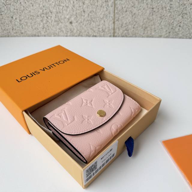 Top-tier original M81520 pink Rosalie coin purse is crafted from Monogram Emprei