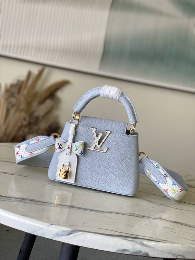 Factory Price p Premium Original Leather M27638 Light Blue and White Tricolor Ch