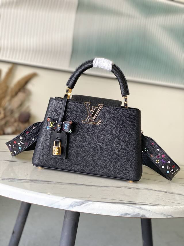 Factory Price p Premium Original Leather M28338 Black with Tricolor Charm Small