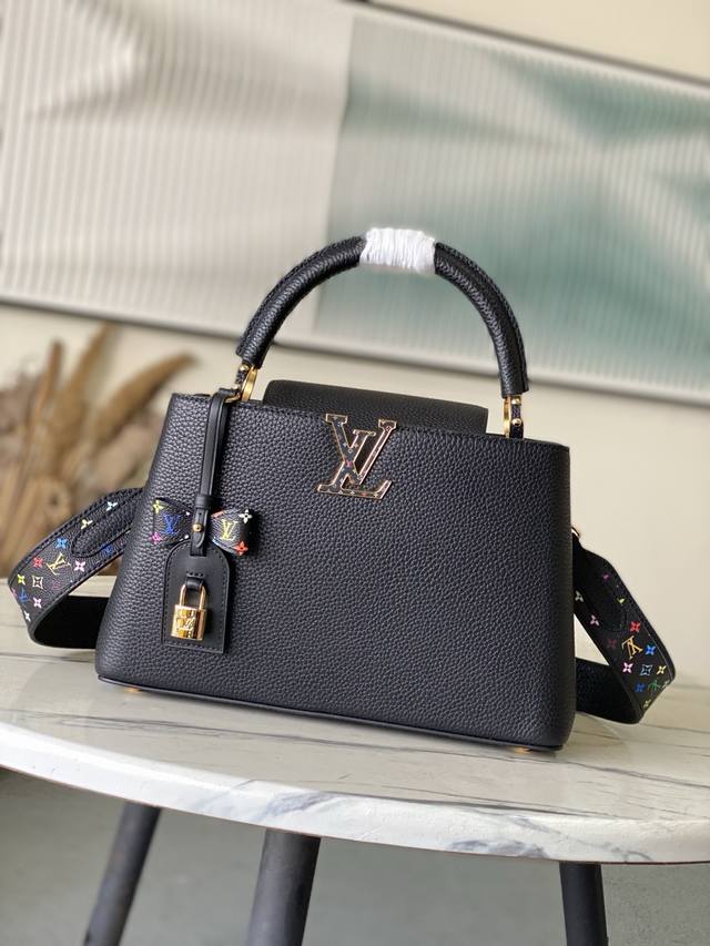 Factory Price p Premium Original Leather M28338 Black with Tricolor Charm Medium