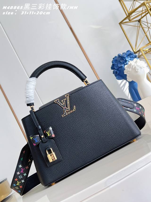 Factory Price p Top-Tier Original M48865 Black Tricolor Charm Medium Capucines H