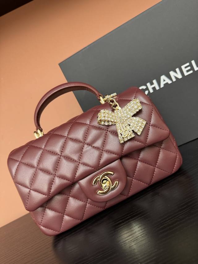 25K Butterfly Diamond Handle Model CF Mini As 2431 Maroon Lambskin Exclusive Bac