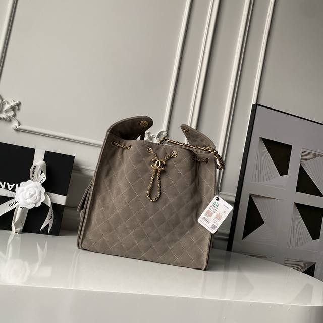 Chane125C Runway Hobo Bag As5311. Unique design style, suede with gold metal acc