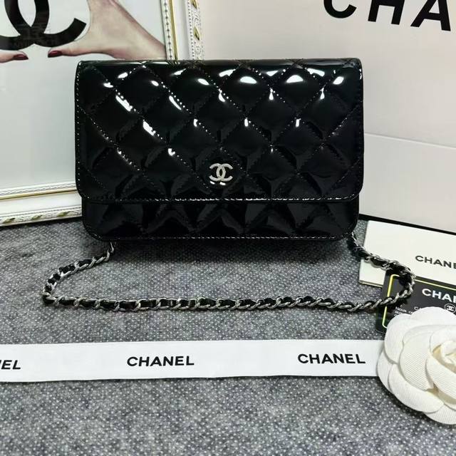 Chanel Original Patent Leather Small Crossbody Bag with Silver Buckle, Imported