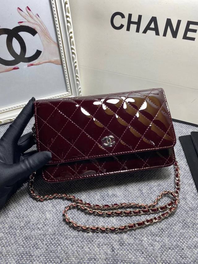 Chanel Original Patent Leather Small Crossbody Bag with Silver Buckle, Imported