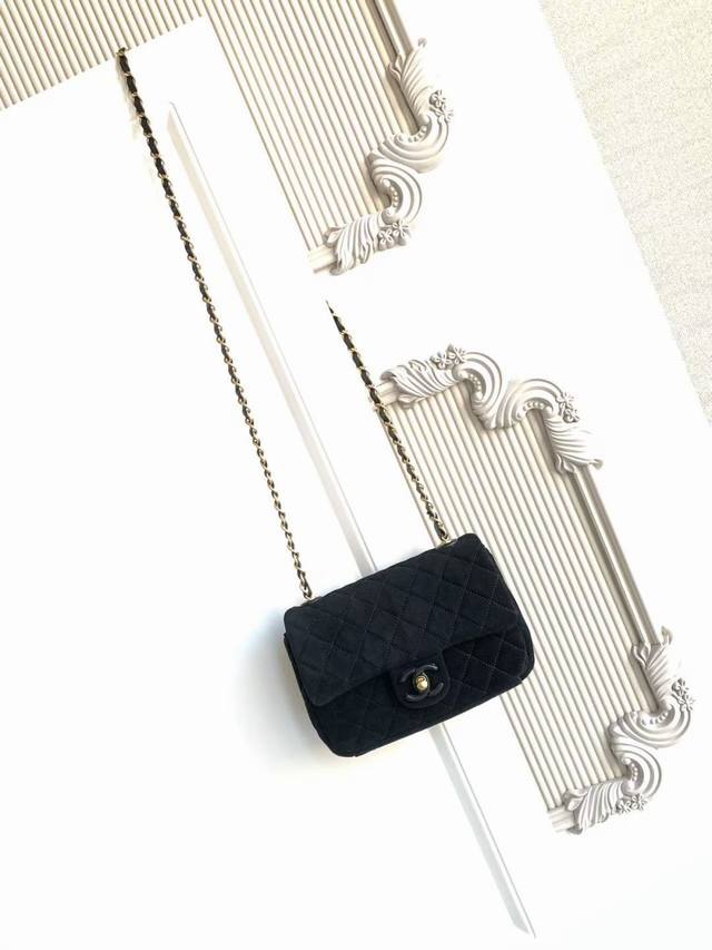 As5989 Small 26C series blue suede CF bag, classic quilted pattern + light gold