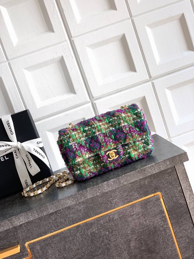 Top-tier original 20cm mini version of the Ohanel black and white cotton tweed b