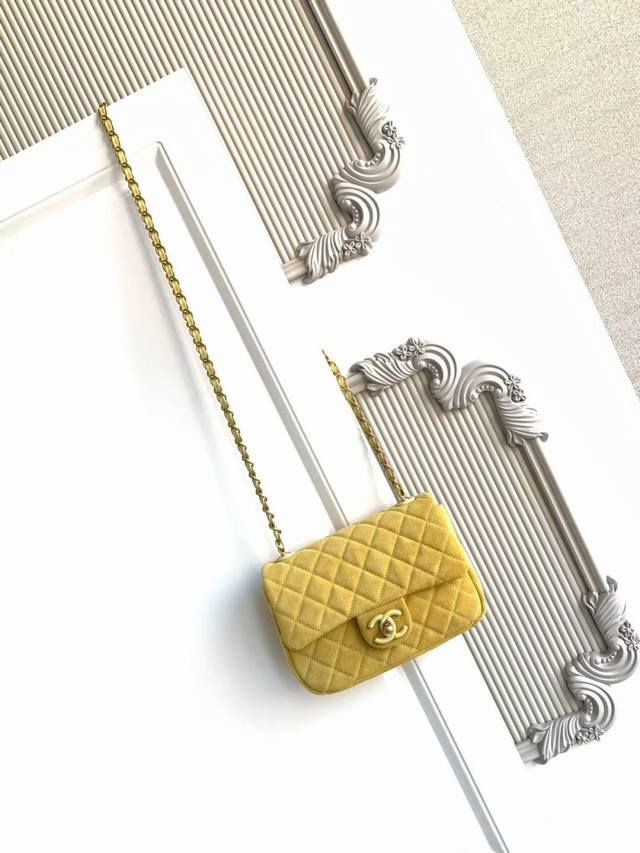 As5989 Small 26C series suede CF bag, classic quilted pattern + light gold hardw