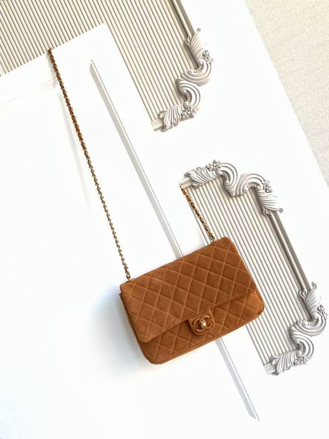 As5987 Large 26C series blue suede CF bag, classic quilted pattern + light gold