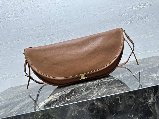 Authentic Soft Triomphe Halfmoon Handbag with All-Steel Hardware, Lambskin Leath