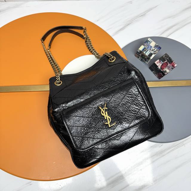 Cowhide with Gold Buckle Oil-waxed Leather with Gold Buckle YSL Vintage Oil-wax