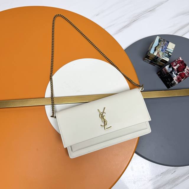 Authentic YSL Sunset Box clutch, white and antique gold, original leather, prem