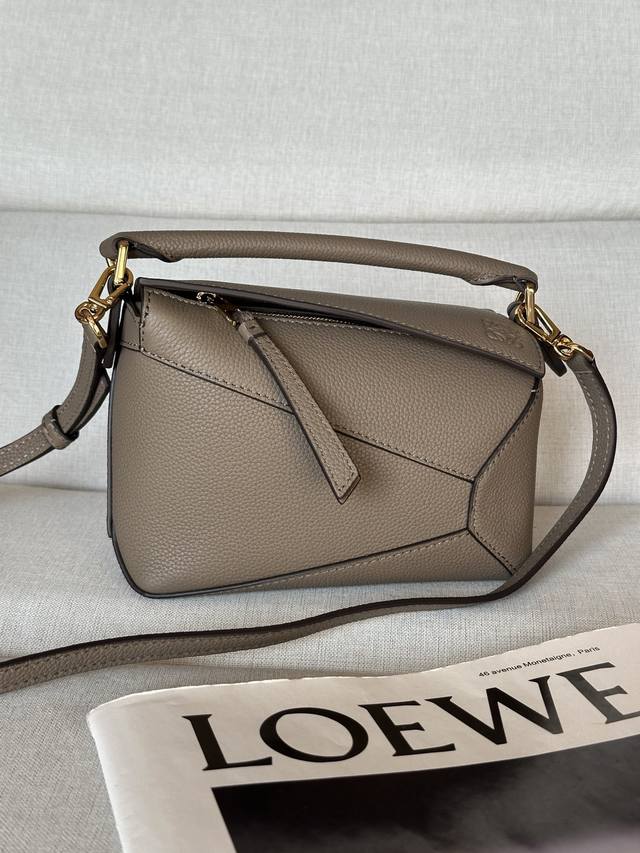 Original Leather Mini Light Grey Brown Handbag Latest Version with Adjustable S