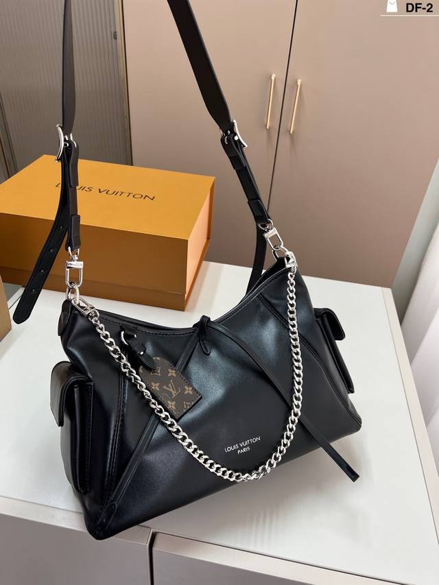 Chip version Lv Carryall Dark Black Warrior Shopping Bag Tote Bag Handbag Large